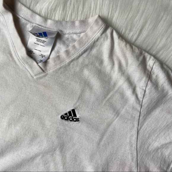 Adidas White & Black V Neck Athletic Tee - Picture 2 of 6